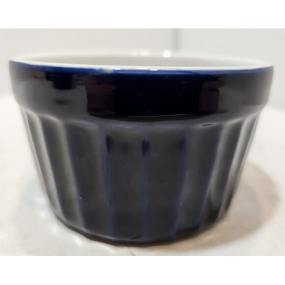 Ceramic Cobalt Blue Mini Ramikens Set of 4 White Interior - Picture 4 of 9